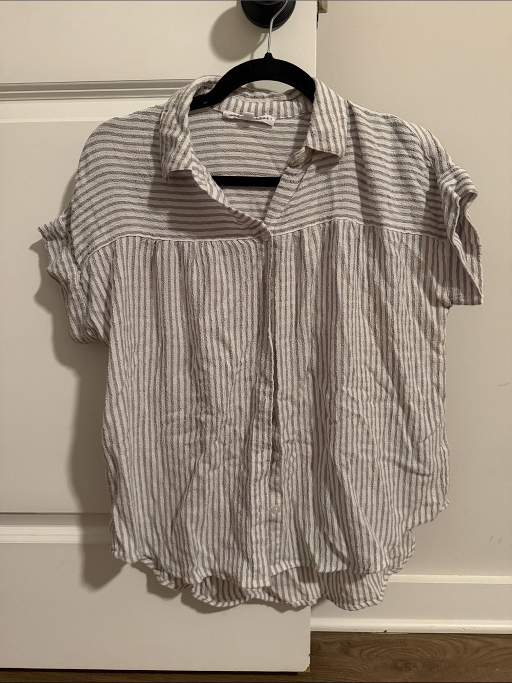Jane and Delancey Striped Button-Down Shirt - White & Gray